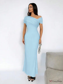 Vestido Longo Ombro A Ombro Justo Elegante Sofisticado Azul Claro / PP Vestido Longo Ombro A Ombro Justo Elegante