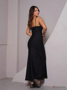 Vestido Longo Slip Dress Elegante Com Fenda Lateral Vestido Longo Slip Dress Elegante Com Fenda Lateral
