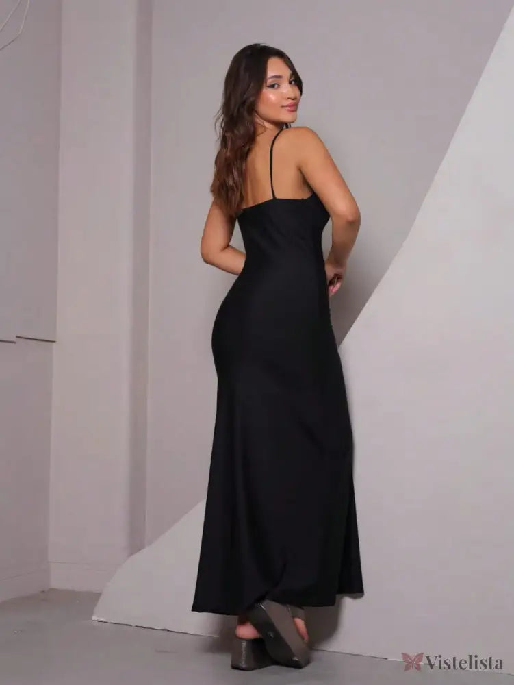 Vestido Longo Slip Dress Elegante Com Fenda Lateral Vestido Longo Slip Dress Elegante Com Fenda Lateral