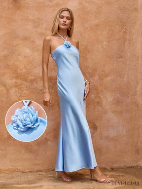 Vestido Longo Tomara Que Caia em Cetim com Flor Aplicada Vestido Longo Tomara Que Caia em Cetim com Flor Aplicada