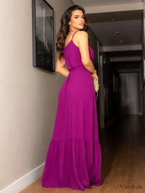 Vestido Longo Transpassado Com Fenda E Amarração Na Cintura Vestido Longo Transpassado Com Fenda E Amarração Na Cintura