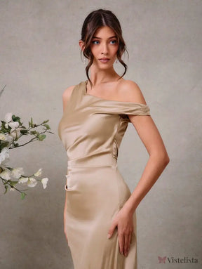 Vestido Longo Um Ombro Só Cetim Com Fenda Sofisticada Vestido Longo Um Ombro Só Cetim Com Fenda Sofisticada