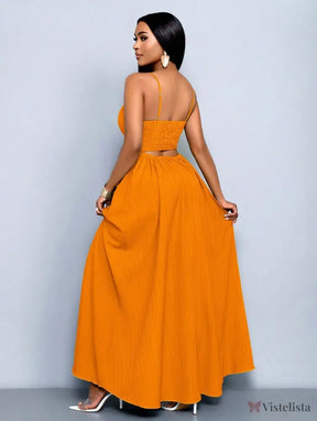 Vestido Longo Verde Com Alças Finas E Cintura Franzida Vestido Longo Verde Com Alças Finas E Cintura Franzida