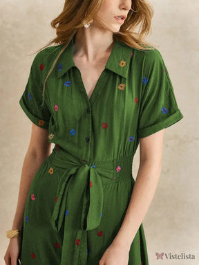 Vestido Midi Camisa Feminino Elegante Com Botões Vestido Midi Camisa Feminino Elegante Com Botões