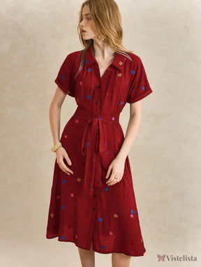 Vestido Midi Camisa Feminino Elegante Com Botões Vestido Midi Camisa Feminino Elegante Com Botões