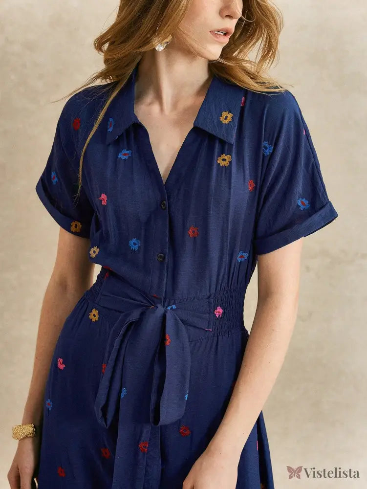 Vestido Midi Camisa Feminino Elegante Com Botões Vestido Midi Camisa Feminino Elegante Com Botões