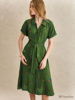 Vestido Midi Camisa Feminino Elegante Com Botões Vestido Midi Camisa Feminino Elegante Com Botões