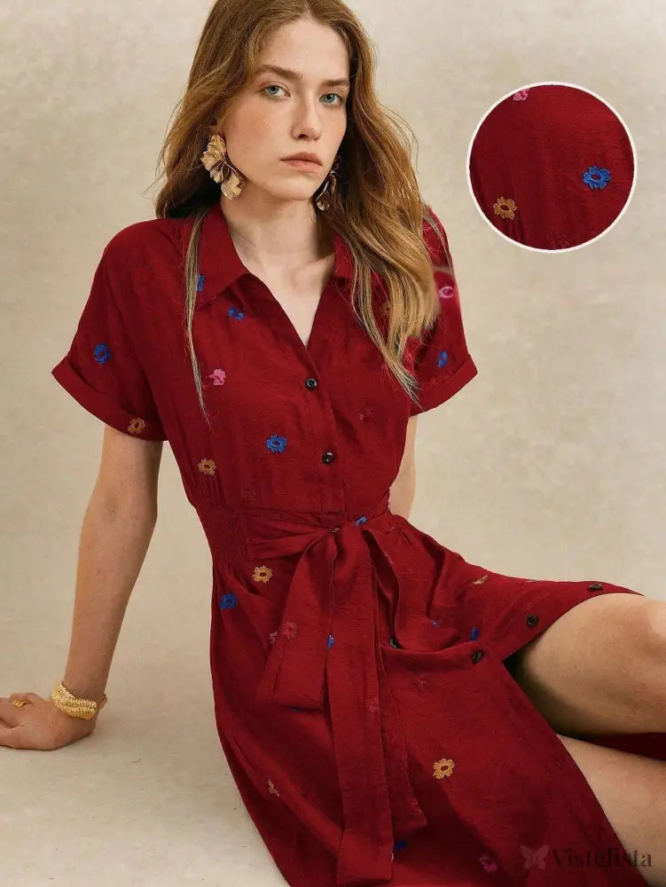 Vestido Midi Camisa Feminino Elegante Com Botões Vinho / PP Vestido Midi Camisa Feminino Elegante Com Botões