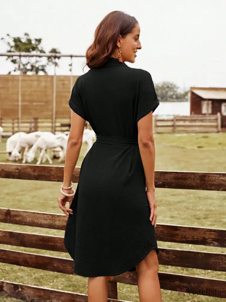 Vestido Midi Chemise Com Botões E Cinto Ajustável Vestido Midi Chemise Com Botões E Cinto Ajustável