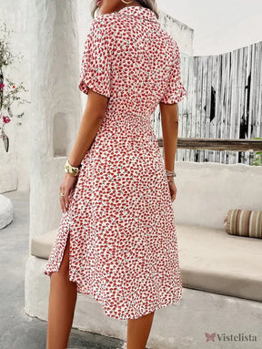Vestido Midi Chemise Estampado Com Amarração Na Cintura Vestido Midi Chemise Estampado Com Amarração Na Cintura