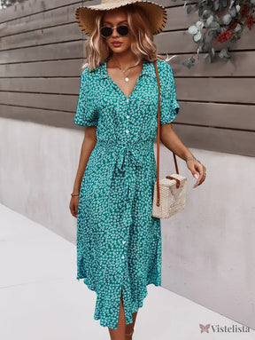 Vestido Midi Chemise Estampado Com Amarração Na Cintura Vestido Midi Chemise Estampado Com Amarração Na Cintura