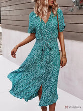 Vestido Midi Chemise Estampado Com Amarração Na Cintura Azul Cadente / PP Vestido Midi Chemise Estampado Com Amarração