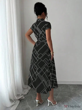 Vestido Midi Chemise Estampado Com Cinto Ajustável Vestido Midi Chemise Estampado Com Cinto Ajustável