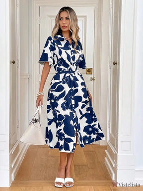 Vestido Midi Chemise Estilo Casual Com Botões Frontais Vestido Midi Chemise Estilo Casual Com Botões Frontais