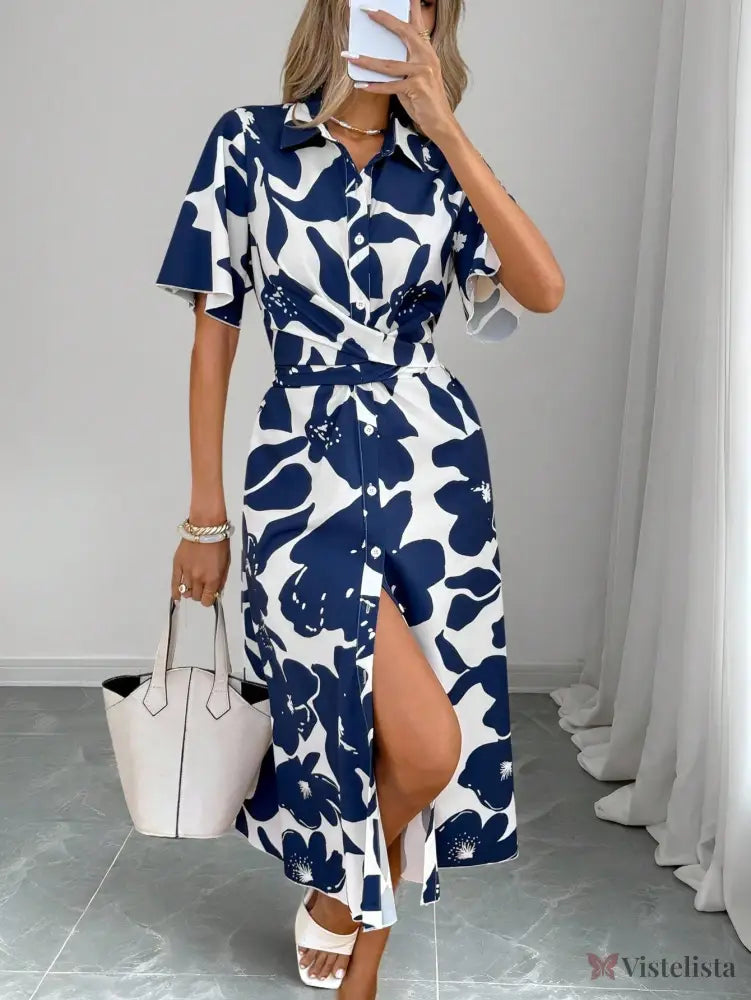 Vestido Midi Chemise Estilo Casual Com Botões Frontais Vestido Midi Chemise Estilo Casual Com Botões Frontais