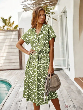 Vestido Midi Chemise Feminino Com Manga Curta Vestido Midi Chemise Feminino Com Manga Curta