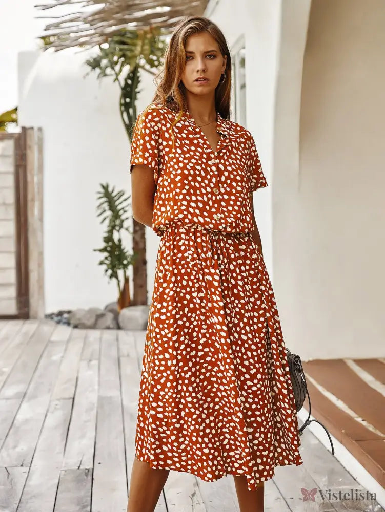 Vestido Midi Chemise Feminino Com Manga Curta Vestido Midi Chemise Feminino Com Manga Curta