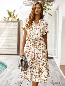 Vestido Midi Chemise Feminino Com Manga Curta Branco / PP Vestido Midi Chemise Feminino Com Manga Curta