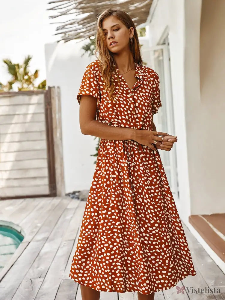 Vestido Midi Chemise Feminino Com Manga Curta Terracota / PP Vestido Midi Chemise Feminino Com Manga Curta