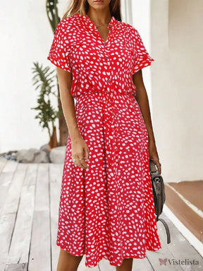 Vestido Midi Chemise Feminino Com Manga Curta Vermelho / PP Vestido Midi Chemise Feminino Com Manga Curta