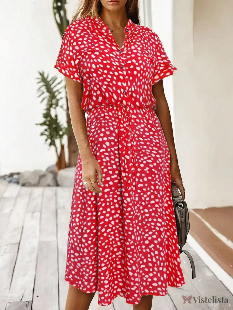 Vestido Midi Chemise Feminino Com Manga Curta Vermelho / PP Vestido Midi Chemise Feminino Com Manga Curta