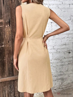Vestido Midi Chemise Sem Manga Com Botões Frontais Vestido Midi Chemise Sem Manga Com Botões Frontais
