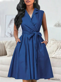 Vestido Midi Chemise Social Com Gola Lapela Azul-marinho / PP Vestido Midi Chemise Social Com Gola Lapela
