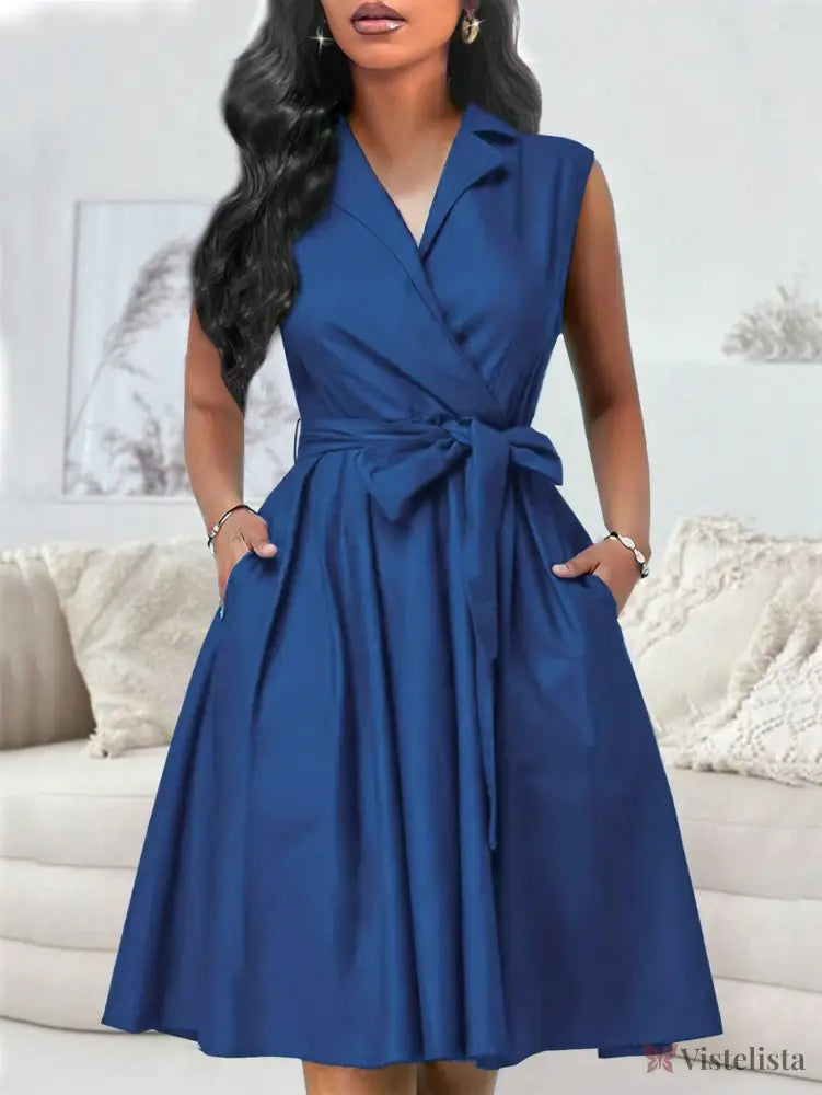 Vestido Midi Chemise Social Com Gola Lapela Azul-marinho / PP Vestido Midi Chemise Social Com Gola Lapela