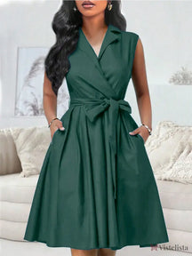 Vestido Midi Chemise Social Com Gola Lapela Verde Escuro / PP Vestido Midi Chemise Social Com Gola Lapela