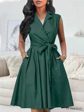 Vestido Midi Chemise Social Com Gola Lapela Verde Escuro / PP Vestido Midi Chemise Social Com Gola Lapela