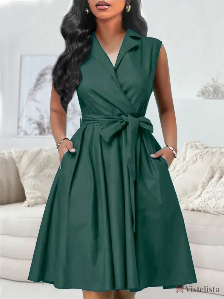 Vestido Midi Chemise Social Com Gola Lapela Verde Escuro / PP Vestido Midi Chemise Social Com Gola Lapela