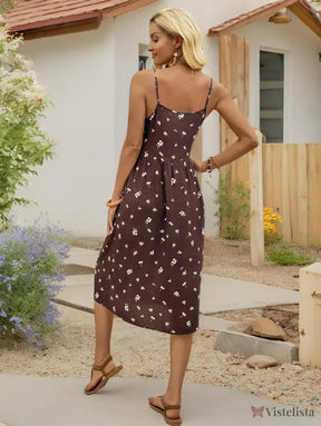 Vestido Midi De Alças Estampa Floral Com Botões Frontais Vestido Midi De Alças Estampa Floral Com Botões Frontais