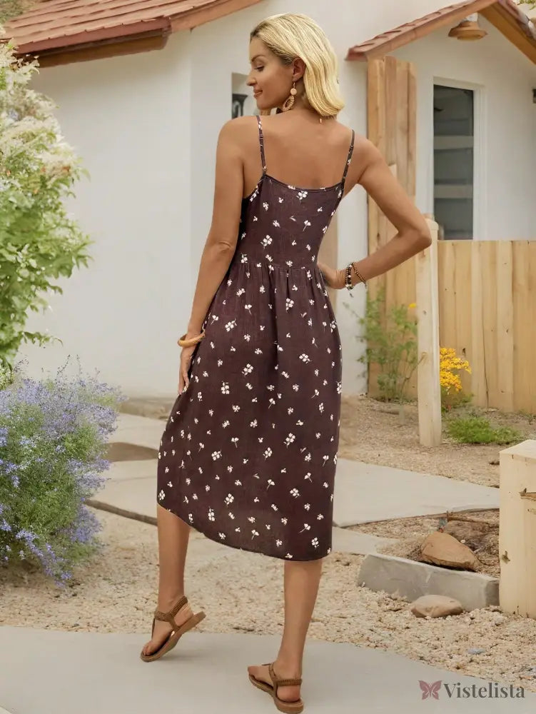 Vestido Midi De Alças Estampa Floral Com Botões Frontais Vestido Midi De Alças Estampa Floral Com Botões Frontais