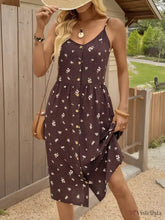 Vestido Midi De Alças Estampa Floral Com Botões Frontais Marrom / PP Vestido Midi De Alças Estampa Floral Com Botões