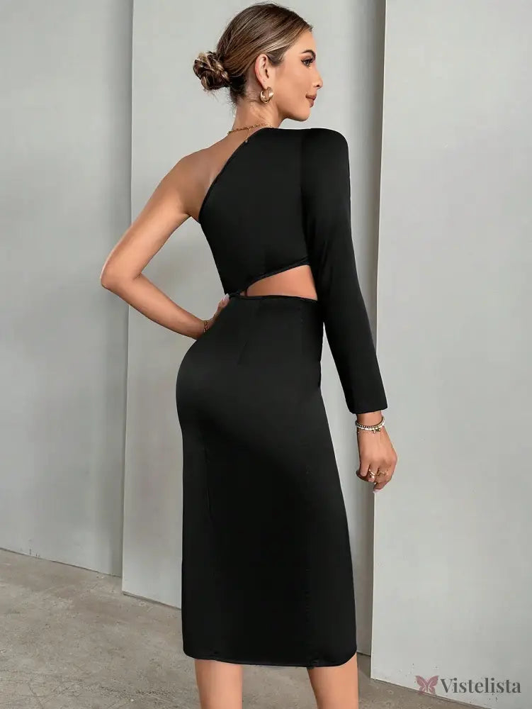 Vestido Midi Elegante Assimétrico Manga Longa E Drapeado Vestido Midi Elegante Assimétrico Manga Longa E Drapeado