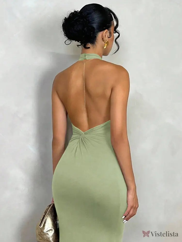 Vestido Midi Elegante Justo Com Decote Halter Torcido Vestido Midi Elegante Justo Com Decote Halter Torcido