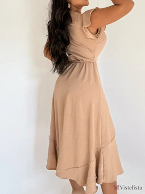 Vestido Midi Envelope Assimétrico Com Babados Vestido Midi Envelope Assimétrico Com Babados