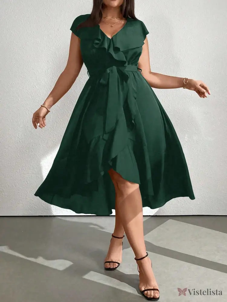 Vestido Midi Envelope Assimétrico Com Faixa Vestido Midi Envelope Assimétrico Com Faixa