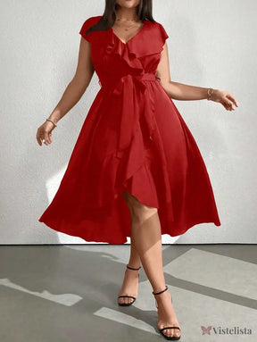Vestido Midi Envelope Assimétrico Com Faixa Vestido Midi Envelope Assimétrico Com Faixa
