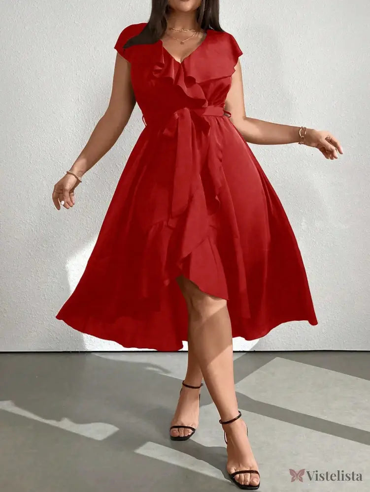 Vestido Midi Envelope Assimétrico Com Faixa Vestido Midi Envelope Assimétrico Com Faixa