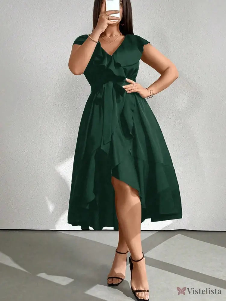 Vestido Midi Envelope Assimétrico Com Faixa Verde Escuro / PP Vestido Midi Envelope Assimétrico Com Faixa