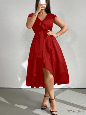 Vestido Midi Envelope Assimétrico Com Faixa Vermelho / PP Vestido Midi Envelope Assimétrico Com Faixa