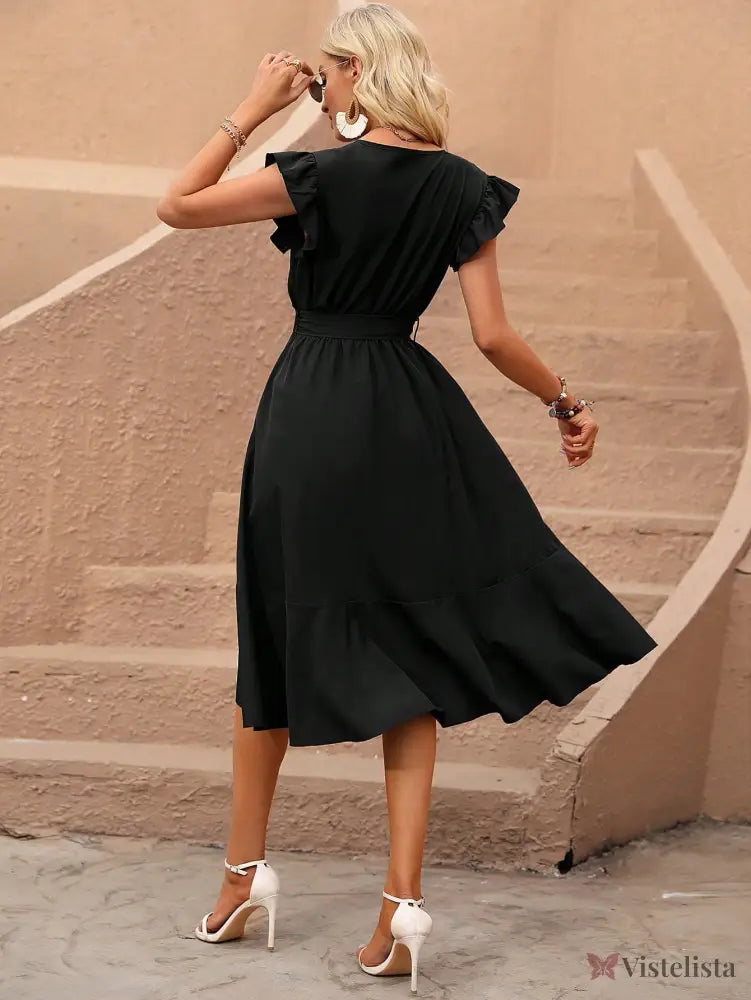 Vestido Midi Envelope Com Amarração Na Cintura Vestido Midi Envelope Com Amarração Na Cintura
