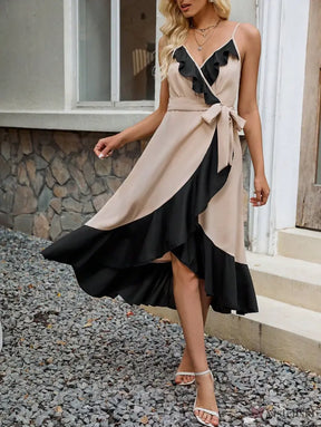 Vestido Midi Envelope Estilo Moderno Com Babados Vestido Midi Envelope Estilo Moderno Com Babados