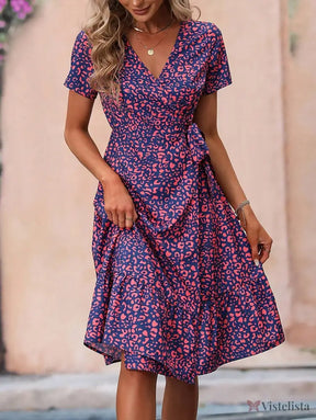 Vestido Midi Estampado Envelope Decote V Ajustado Vestido Midi Estampado Envelope Decote V Ajustado