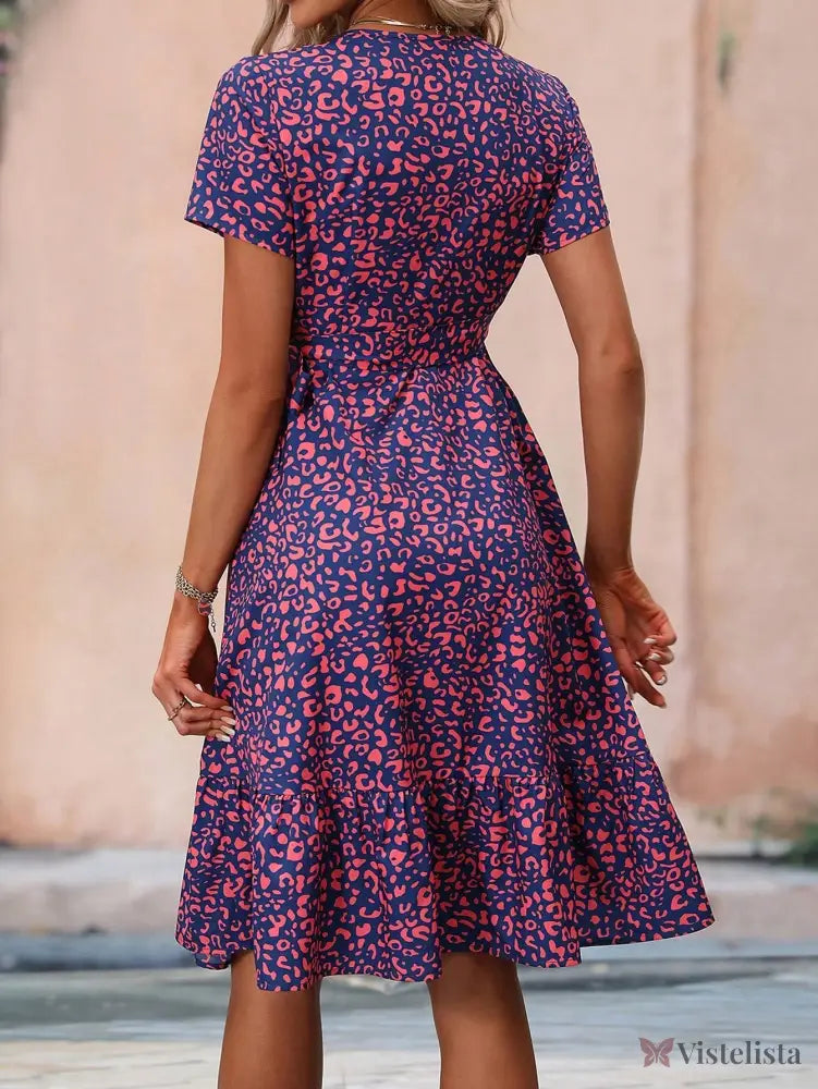 Vestido Midi Estampado Envelope Decote V Ajustado Vestido Midi Estampado Envelope Decote V Ajustado