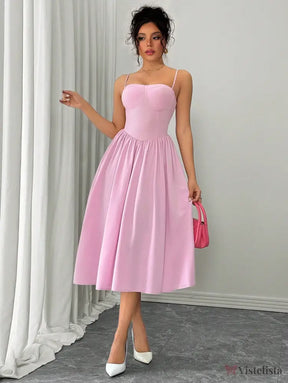 Vestido Midi Evasê Com Alças Finas Estruturado Vestido Midi Evasê Com Alças Finas Estruturado