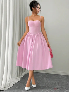 Vestido Midi Evasê Com Alças Finas Estruturado Vestido Midi Evasê Com Alças Finas Estruturado
