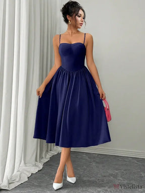 Vestido Midi Evasê Com Alças Finas Estruturado Vestido Midi Evasê Com Alças Finas Estruturado