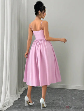 Vestido Midi Evasê Com Alças Finas Estruturado Vestido Midi Evasê Com Alças Finas Estruturado